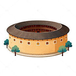 卡通福建土楼插画