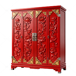 中式雕花红色衣柜古典家具