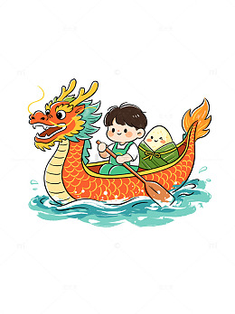 端午节儿童卡通龙舟插画素材