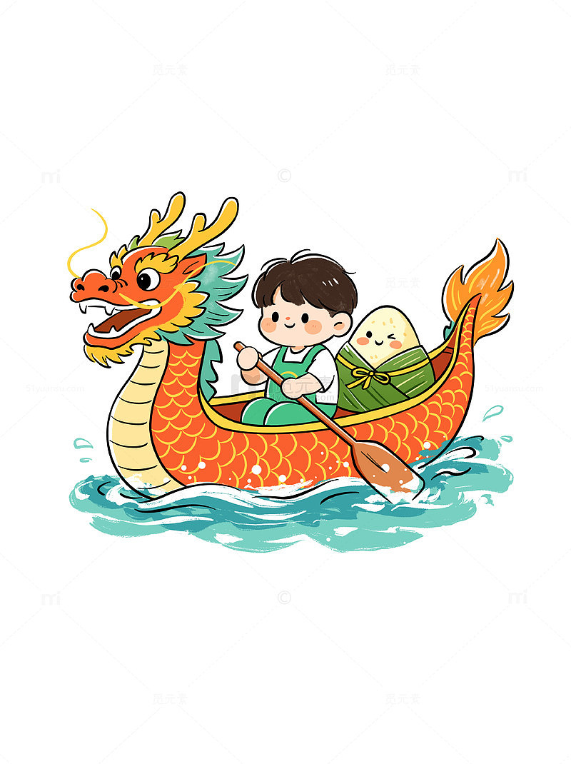 端午节儿童卡通龙舟插画素材