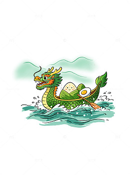 端午节卡通龙舟粽子咸蛋国潮国风插画