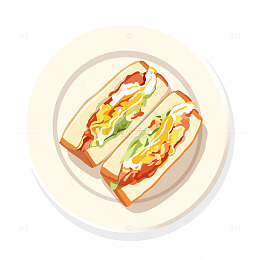 卡通早餐三明治美食餐盘插画免抠元素