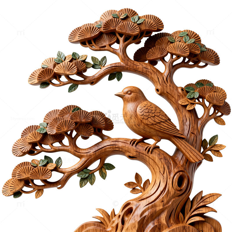 木雕树鸟装饰艺术品