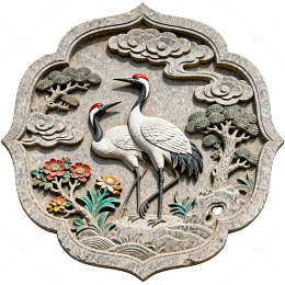 中国传统石雕鹤纹浮雕装饰