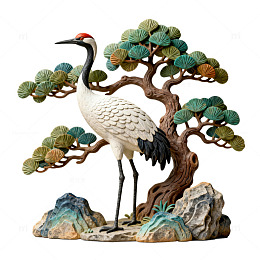 仙鹤松树陶瓷雕塑