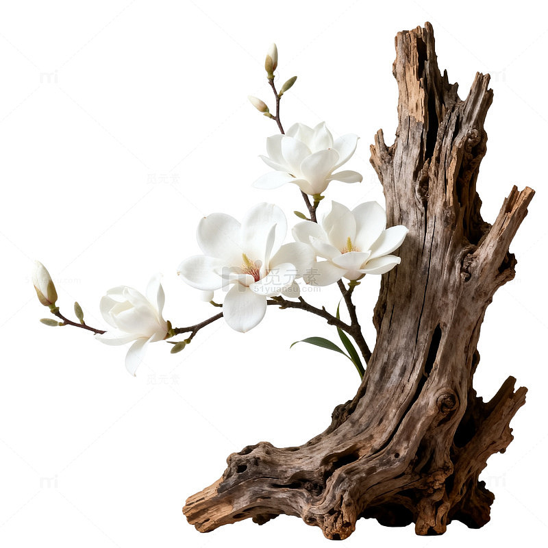 简约风白色玉兰花木雕摆件