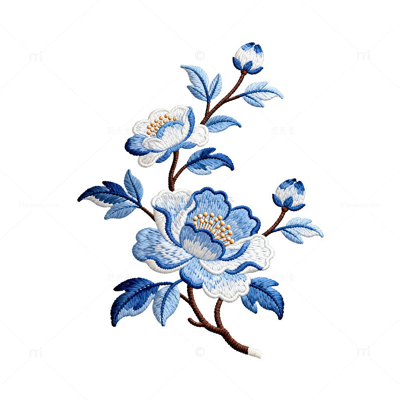 刺绣风格花卉图案设计素材
