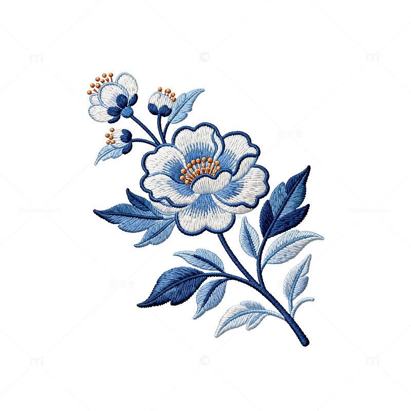 刺绣风格花卉图案设计素材