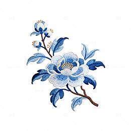 青花瓷风格花卉刺绣图案