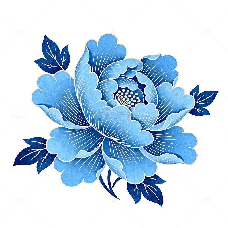 青花瓷风格牡丹图案剪纸艺术