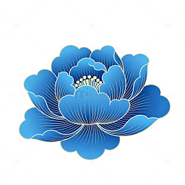 蓝色剪纸风格花朵装饰图案