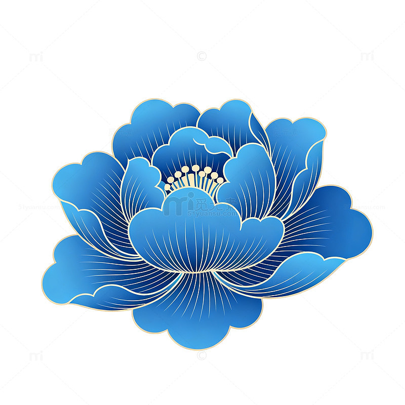 蓝色剪纸风格花朵装饰图案