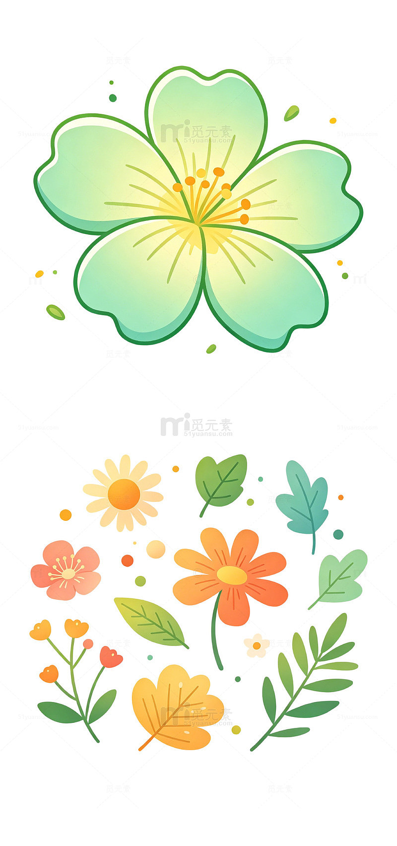 花朵 植物 枝叶 手绘 简约