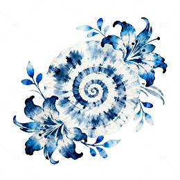 蓝染风格花卉图案设计素材