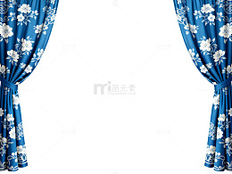 蓝色花卉窗帘装饰设计素材