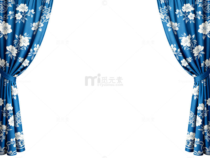 蓝色花卉窗帘装饰设计素材
