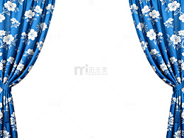 蓝色花卉窗帘装饰设计素材