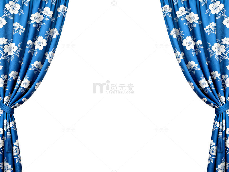 蓝色花卉窗帘装饰设计素材