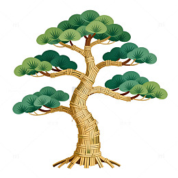 插画风盆景松树手绘设计素材