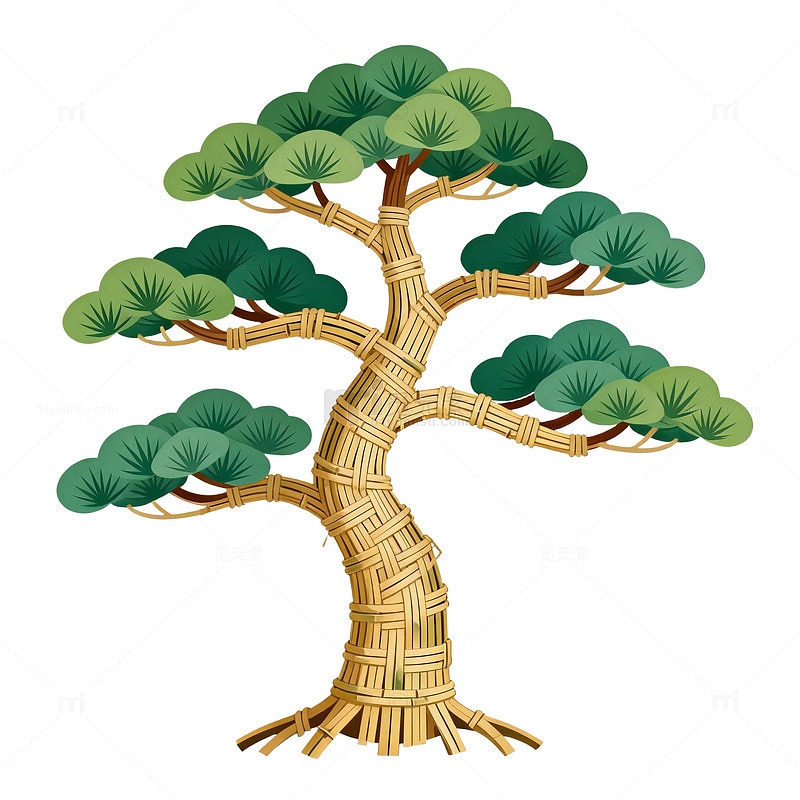 插画风盆景松树手绘设计素材