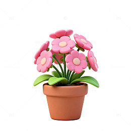 卡通风粉色花朵盆栽3D设计素材