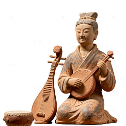 陶俑风格古代乐师演奏乐器设计素材
