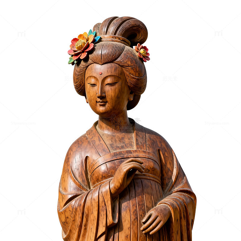 木雕风唐代仕女人物雕塑设计素材