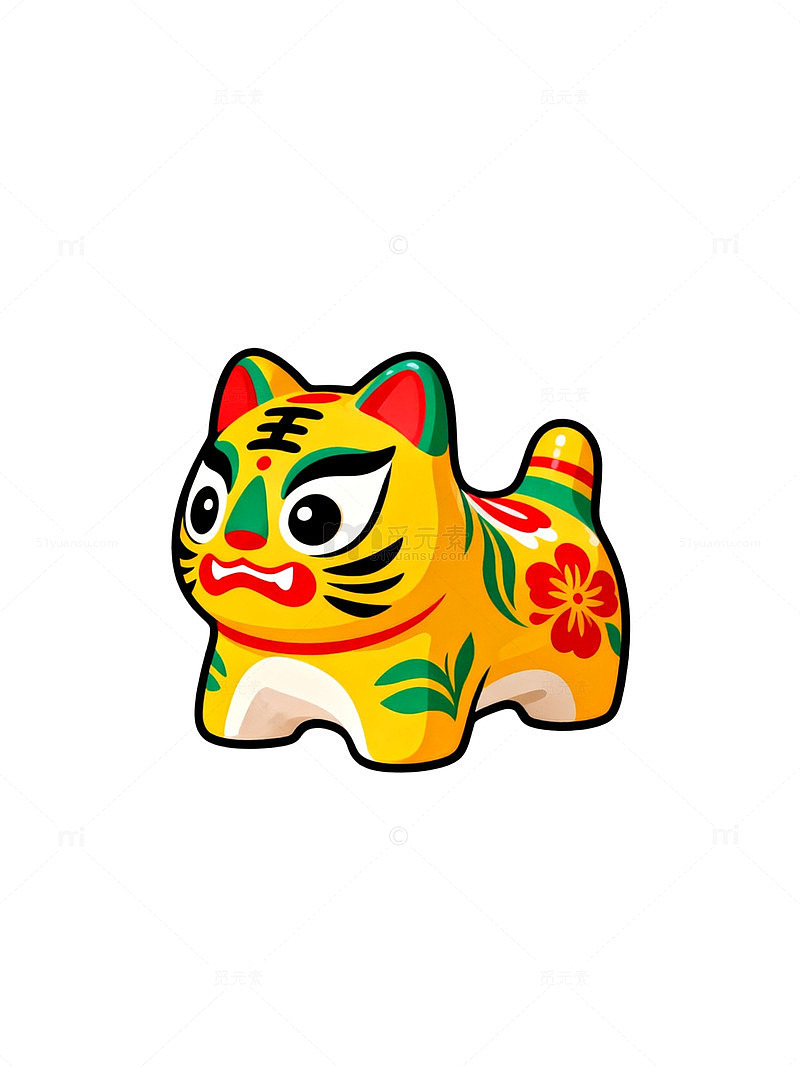 卡通风黄泥哨虎年吉祥物设计素材