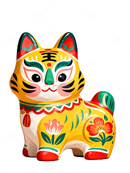 彩绘风招财猫吉祥物设计素材