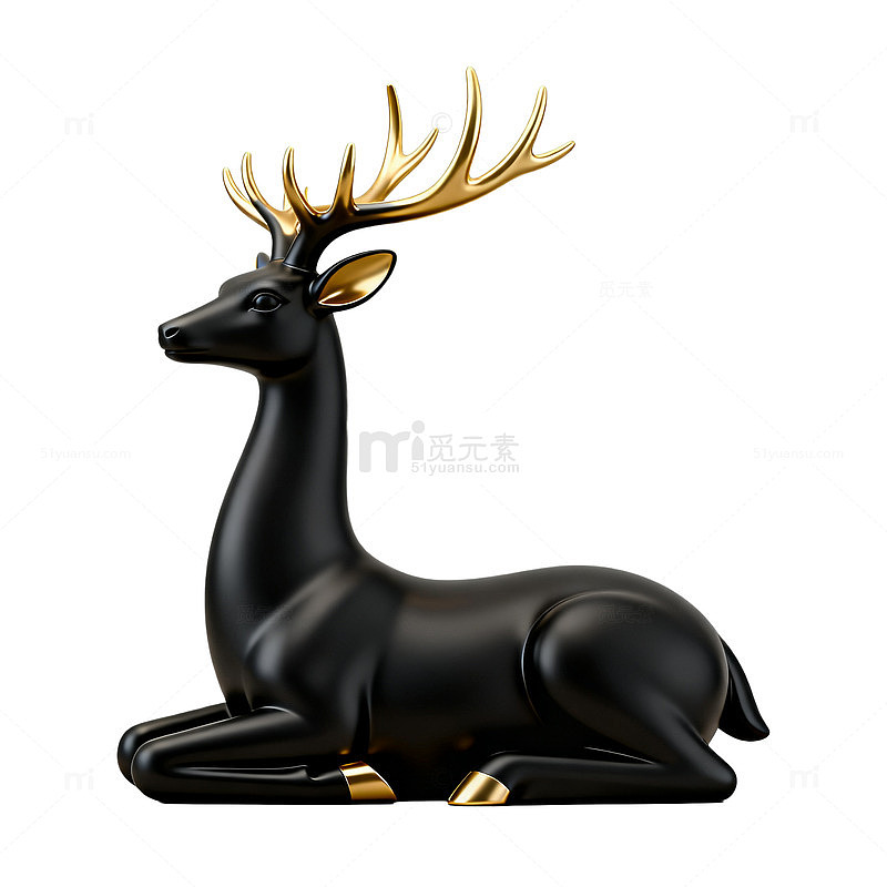 现代简约黑色鹿摆件3D渲染设计素材