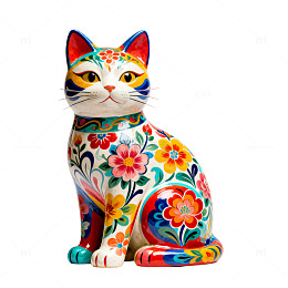 彩绘风墨西哥风格猫咪装饰素材