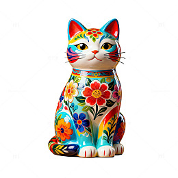 彩绘风招财猫陶瓷摆件设计素材