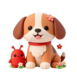 3D卡通萌犬与小怪兽可爱设计素材