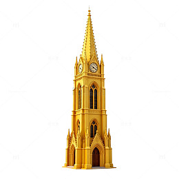 金色3D教堂塔楼建筑模型素材
