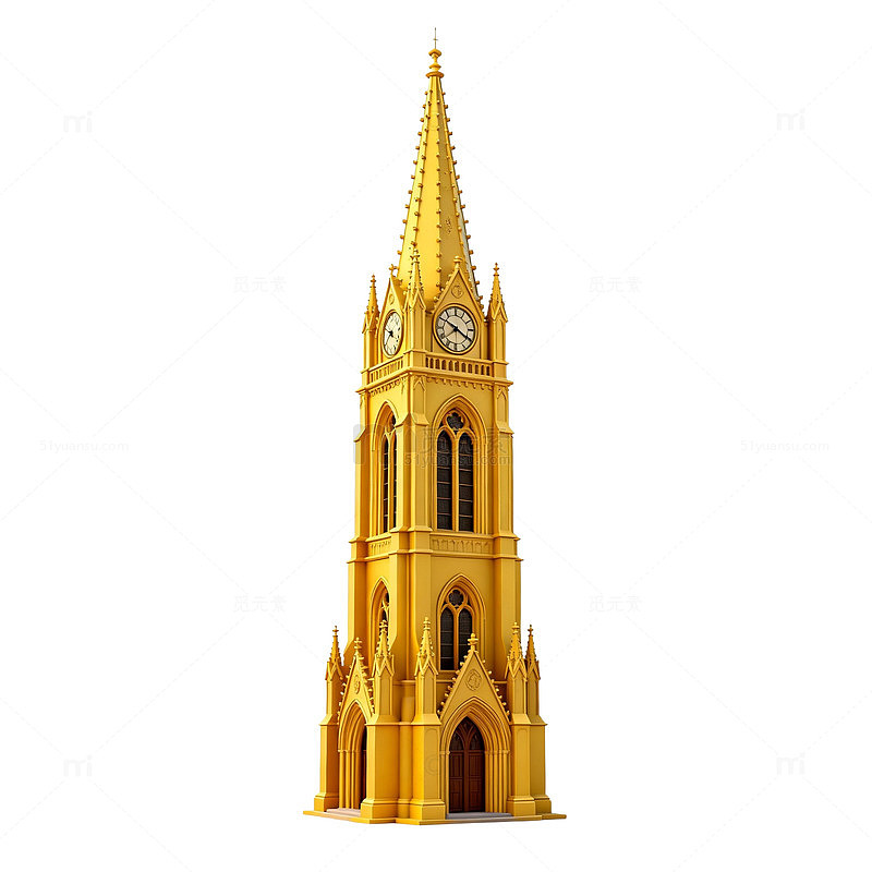 金色3D教堂塔楼建筑模型素材