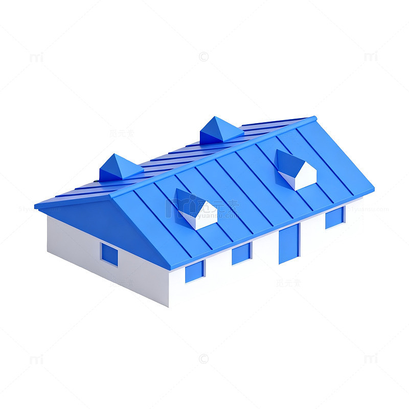 简约风蓝色屋顶房屋3D模型素材