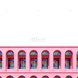 梦幻风粉色建筑窗户插画设计素材