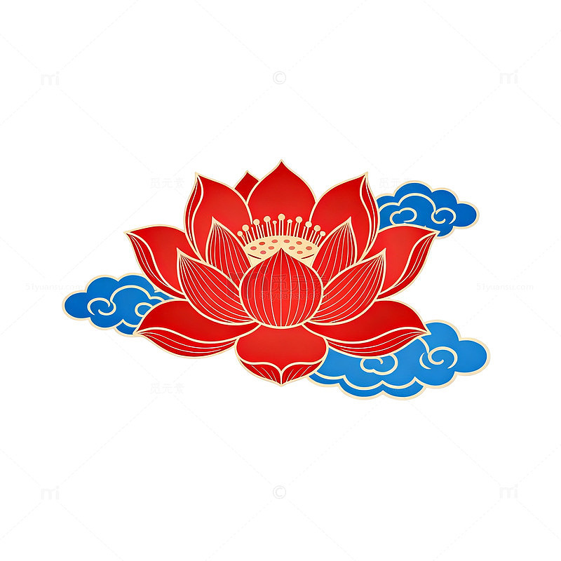 国风红色莲花祥云矢量设计素材