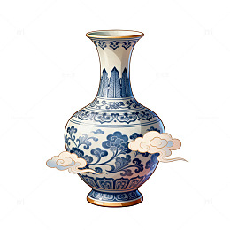 国风青花瓷瓶云纹插画设计素材