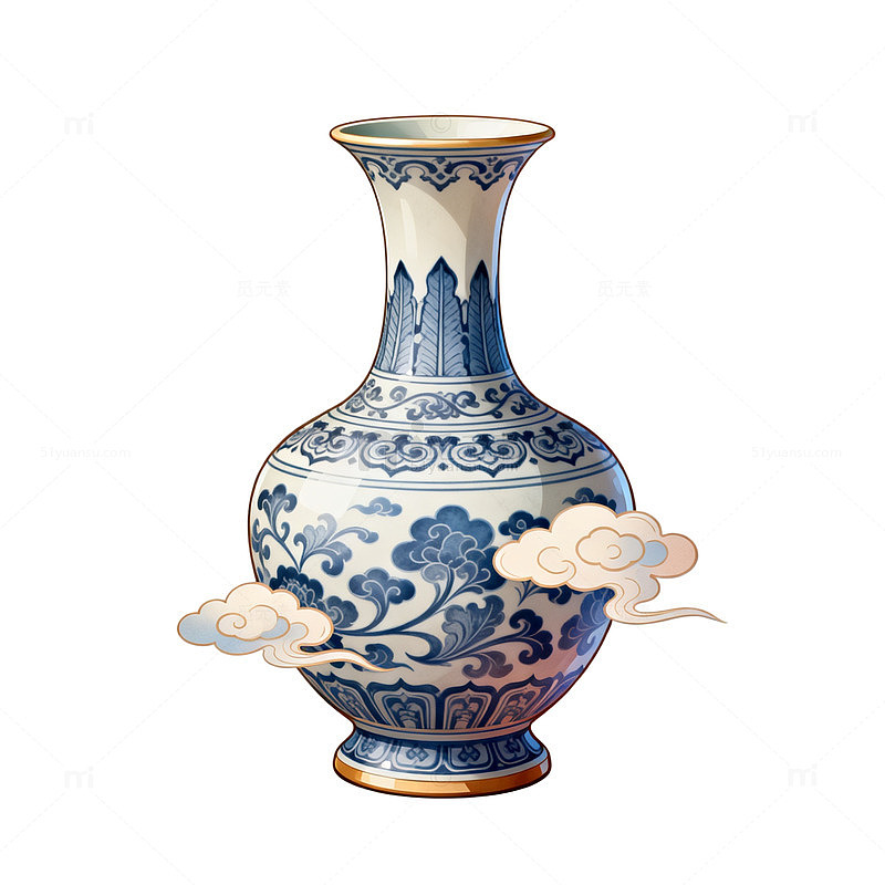 国风青花瓷瓶云纹插画设计素材