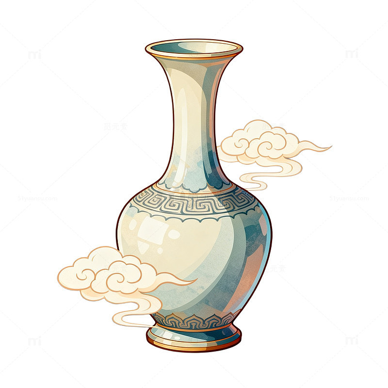 国风手绘古典花瓶插画设计素材