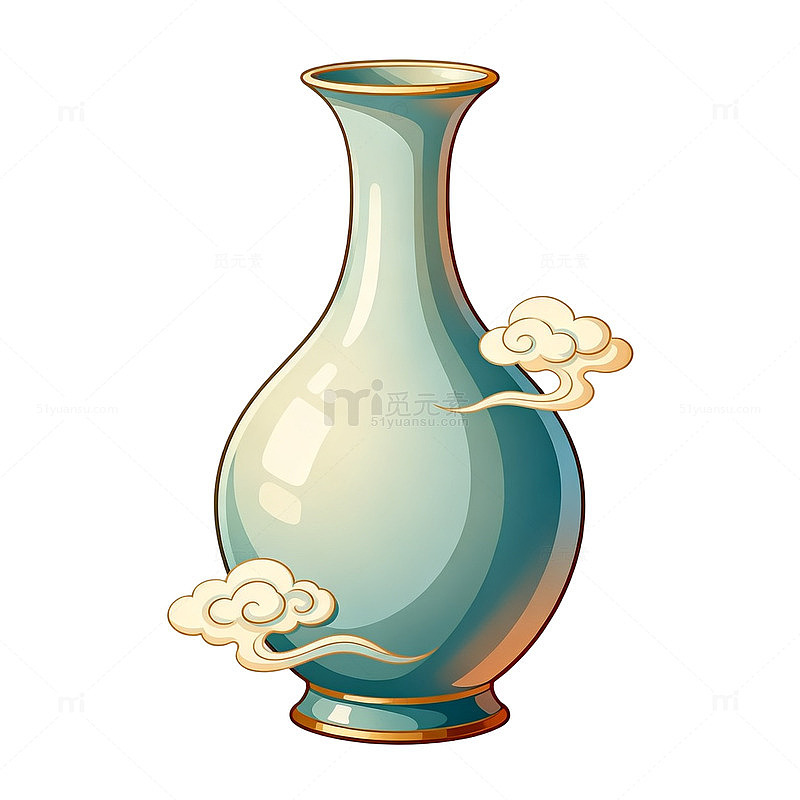 国风手绘青花瓷瓶插画设计素材