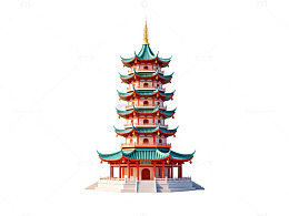 卡通风中国古塔建筑插画设计素材