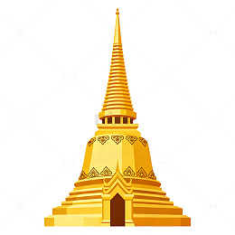 扁平风金色佛塔建筑矢量素材