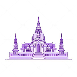 线条风佛教寺庙建筑矢量素材