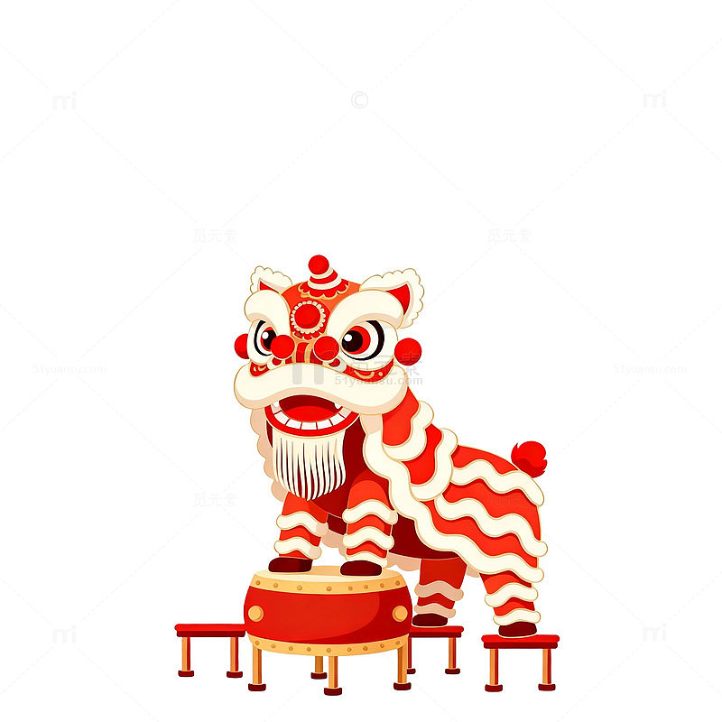 卡通风格舞狮表演插画设计素材