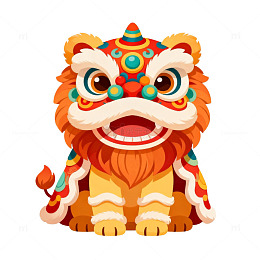 卡通风舞狮吉祥物插画设计素材