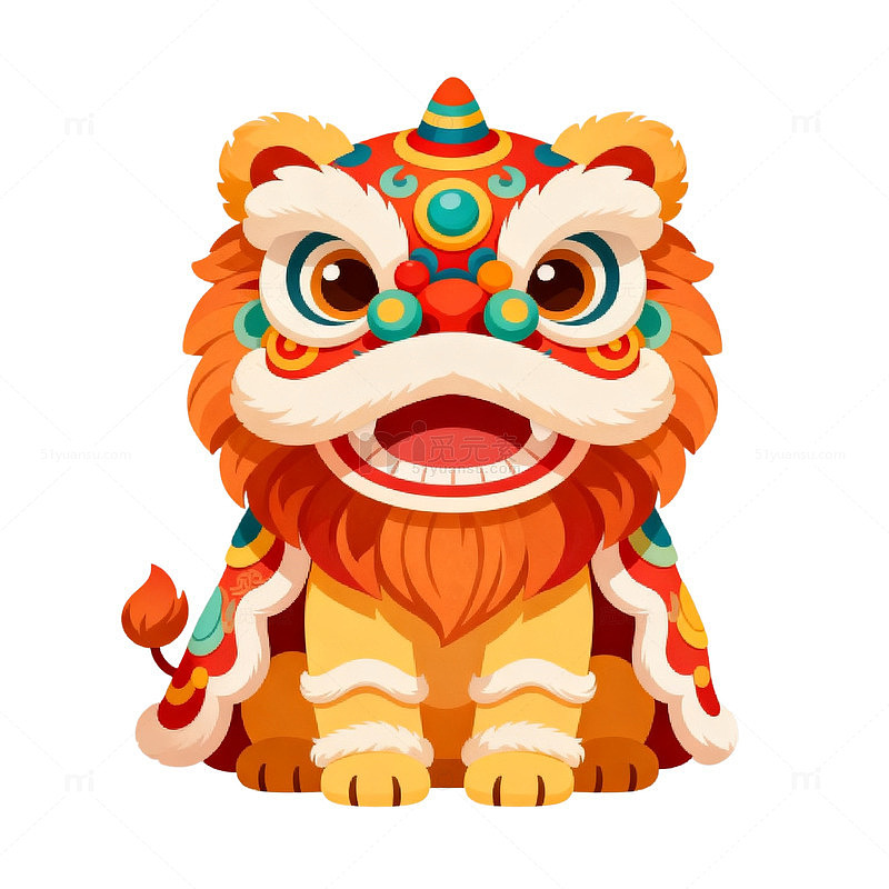 卡通风舞狮吉祥物插画设计素材