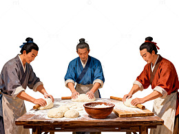古风手绘古代女子擀面场景设计素材