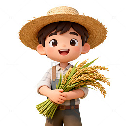 卡通风格农民丰收稻穗插画素材